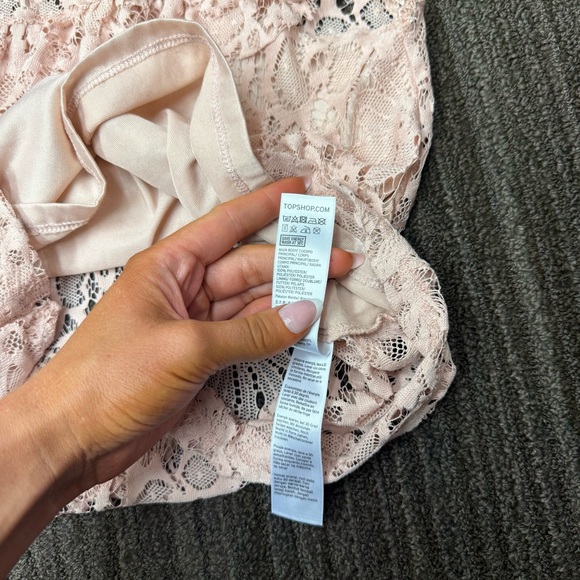 Topshop Blush Pink Lace Top Blouse with Ruffle Sleeves High Neck - Picture 6 of 8